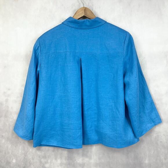 JM Collection‎ Women Jacket 16 Linen Blue 3/4 Sleeve Coastal Classic Boxy READ - Picture 3 of 9
